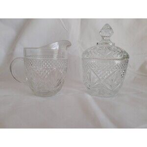 Cristal D'Arques Star Burst Pattern Clear Creamer and sugar bowl set